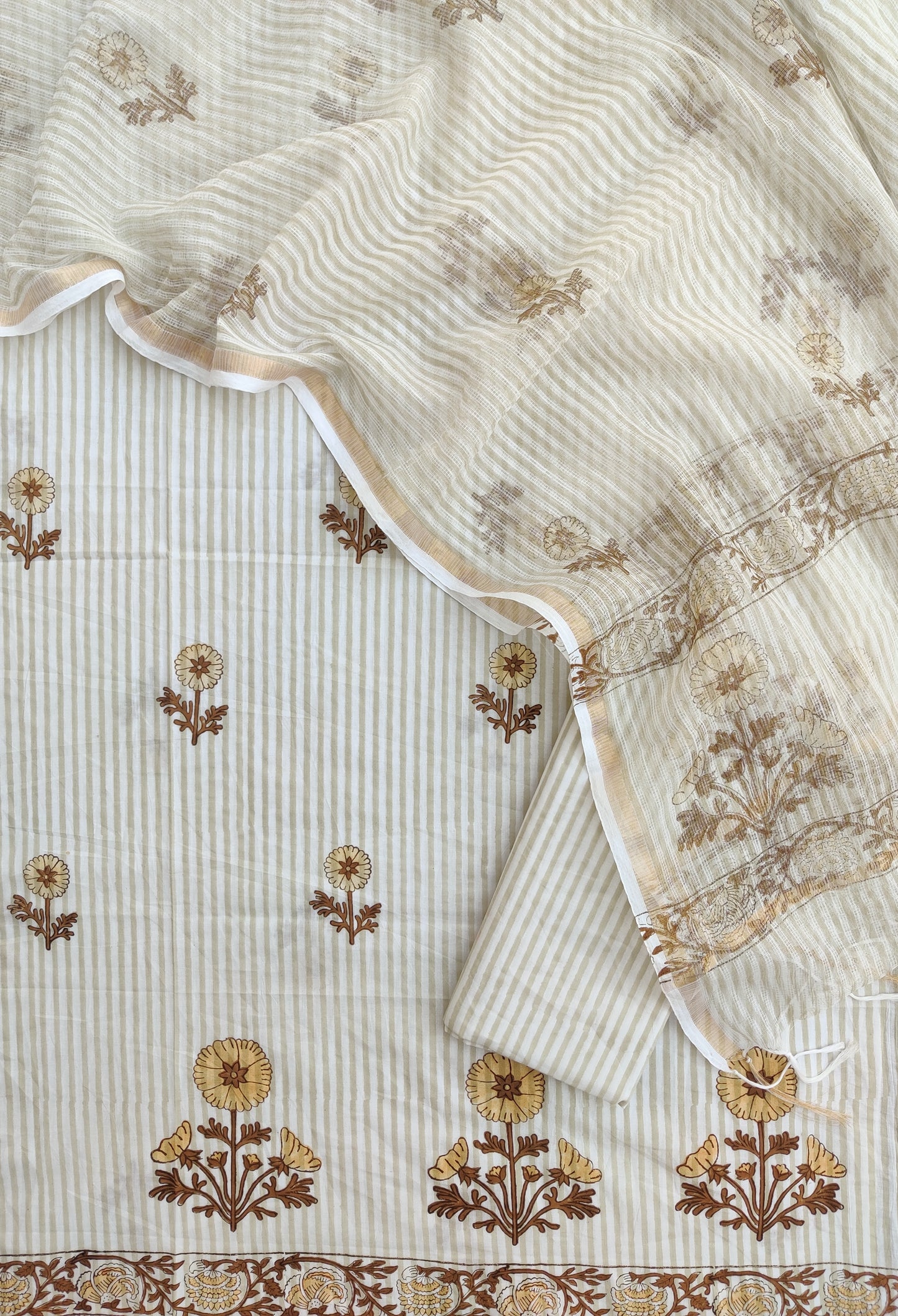 BOOTA Hand Block Printed Cotton Suit with Cotton Kota Doria dupatta