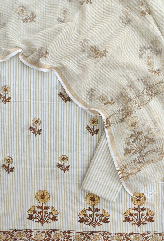 BOOTA Hand Block Printed Cotton Suit with Cotton Kota Doria dupatta