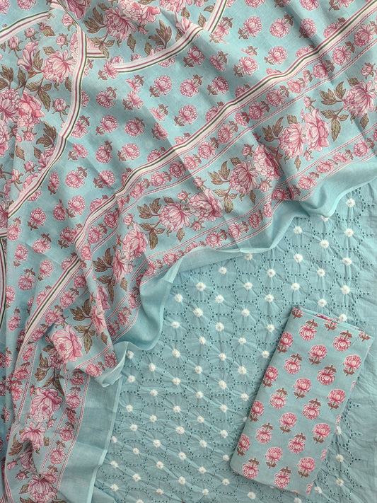 BANDHANI Schiffli Suit with Mulmul Dupatta