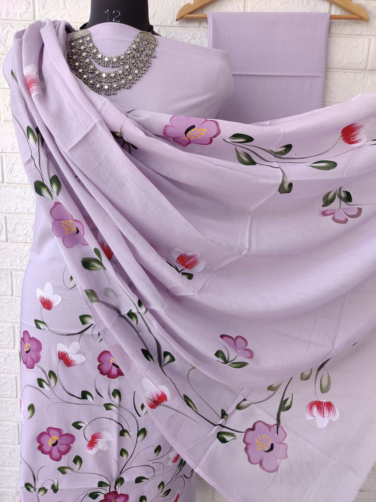 Hand Painted Cotton Suits with Mulmul  Dupatta