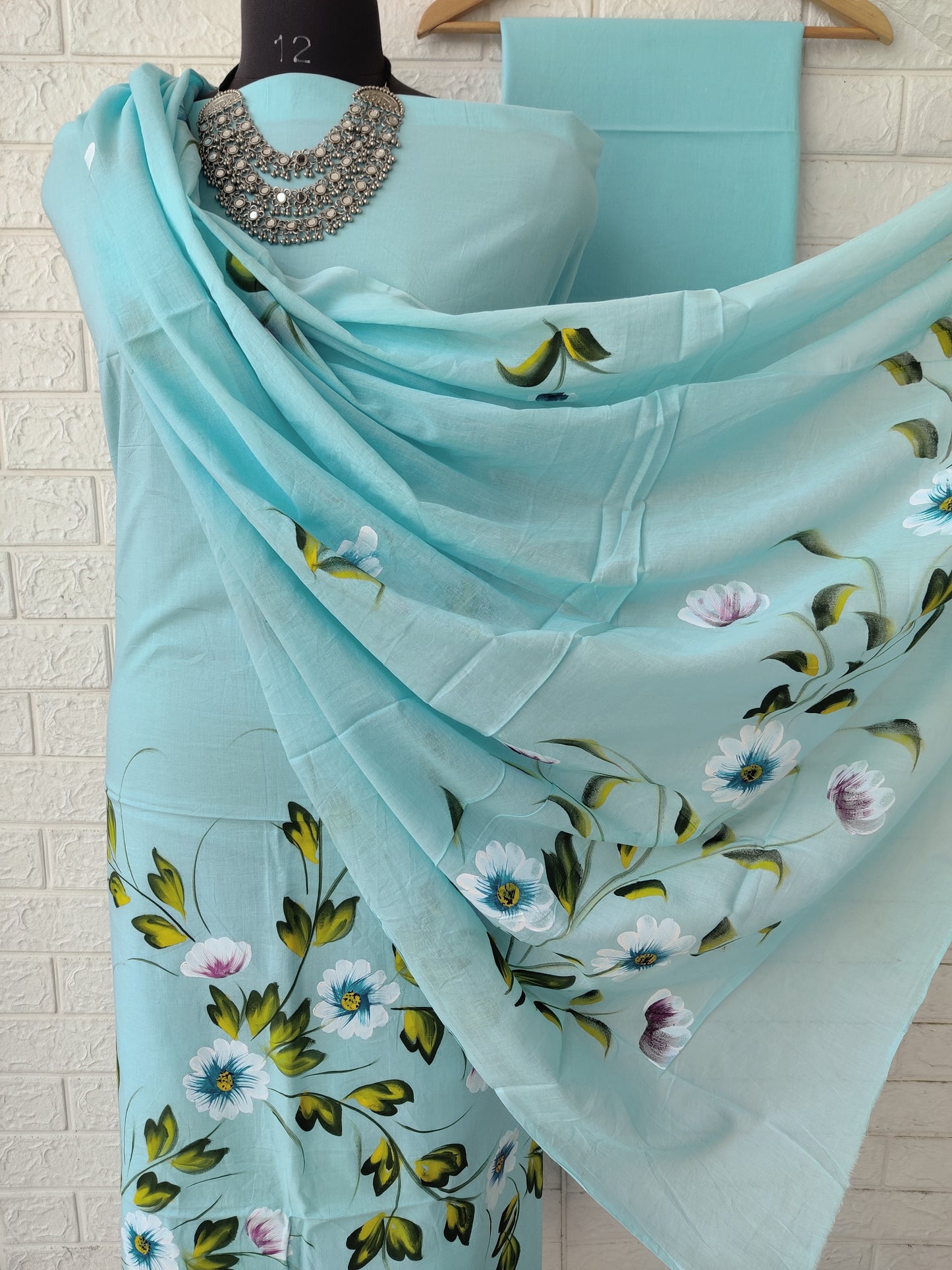 Hand Painted Cotton Suits with Mulmul  Dupatta