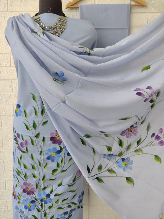 Hand Painted Cotton Suits with Mulmul  Dupatta