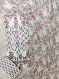 (SALE) HAND BLOCK PRINTED  NECK WORK SUITS WITH KOTA DORIA DUPATTA