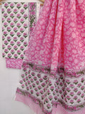 Hand Block Printed Cotton Suit With Mulmul Cotton Dupatta