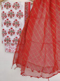 (SALE) BLOCK PRINTED COTTON SUIT WITH LEHRIYA KOTA DORIA DUPATTA