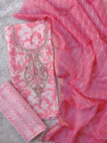 (SALE) JAIPURI PRINTED GOTA PATTI NECK WORK SUITS WITH LEHRIYA KOTA DORIA DUPATTA