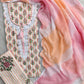 HAND BLOCK PRINTED  NECK WORK SUITS WITH KOTA DORIA DUPATTA