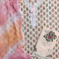 HAND BLOCK PRINTED  NECK WORK SUITS WITH KOTA DORIA DUPATTA