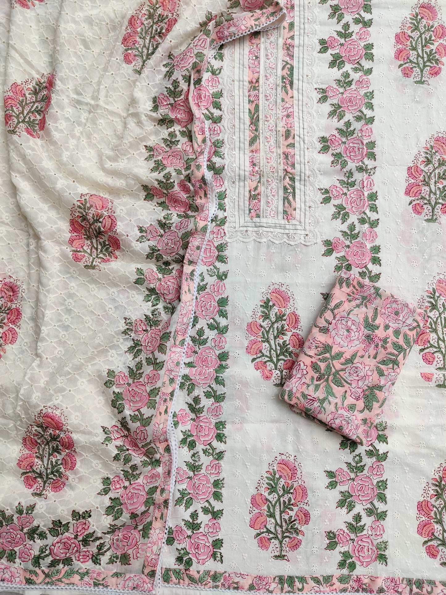 Exclusive Unstitched Cotton Suit with Mulmul Embroidery Dupatta