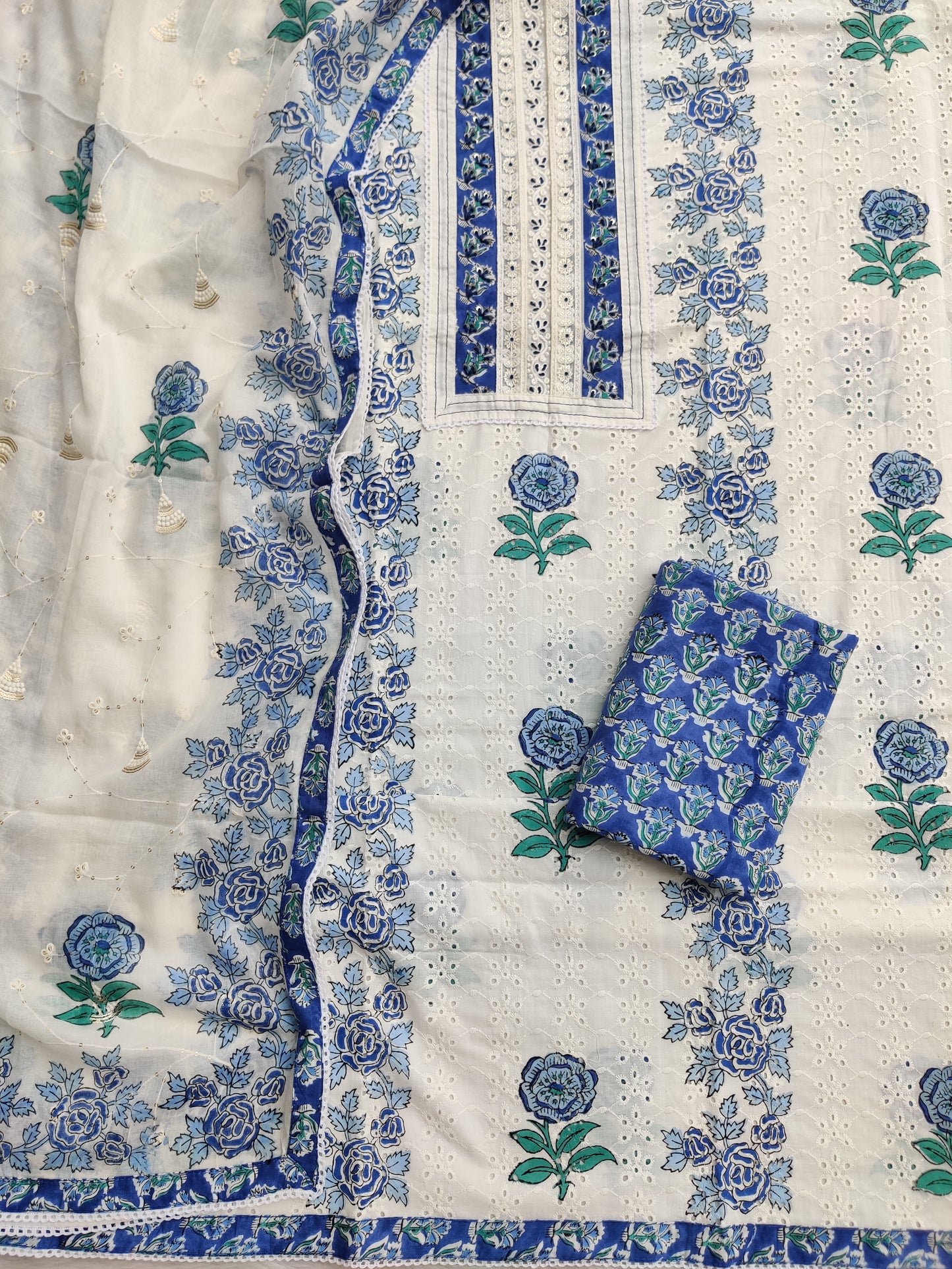 Exclusive Unstitched Cotton Suit with Mulmul Embroidery Dupatta