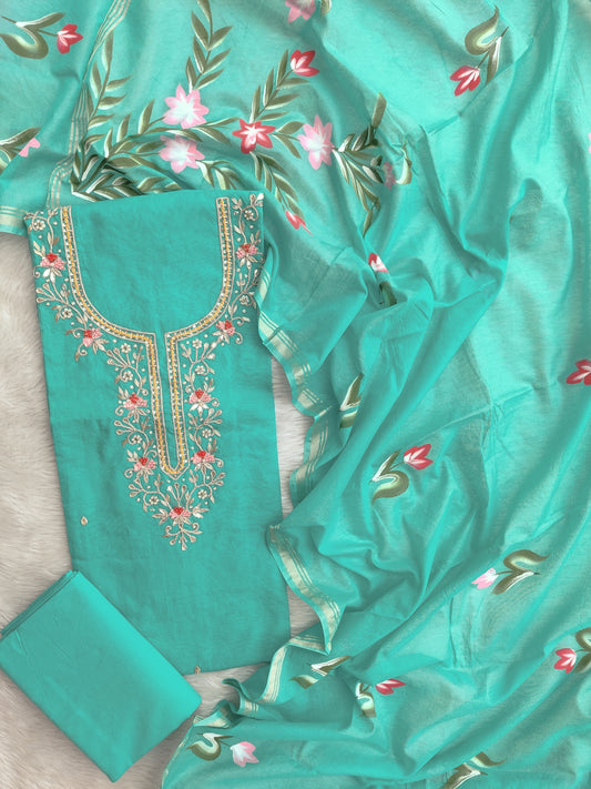 COTTON CHANDERI GOTA PATTI SUIT WITH BRUSH PAINTED COTTON CHANDERI DUPATTA