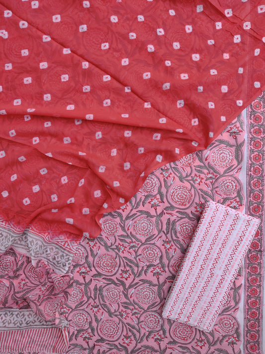 Hand Block Printed Cotton Suits with Mulmul Bandhej Dupatta