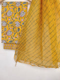BLOCK PRINTED COTTON SUIT WITH LEHRIYA KOTA DORIA DUPATTA