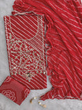 TEEJ SPECIAL           LEHRIYA PRINTED COTTON GOTA PATTI SUIT WITH LEHRIYA CHIFFON DUPATTA