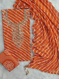 TEEJ SPECIAL           LEHRIYA PRINTED COTTON GOTA PATTI SUIT WITH LEHRIYA CHIFFON DUPATTA