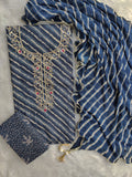 TEEJ SPECIAL           LEHRIYA PRINTED COTTON GOTA PATTI SUIT WITH LEHRIYA CHIFFON DUPATTA