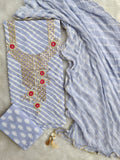 TEEJ SPECIAL           LEHRIYA PRINTED COTTON GOTA PATTI SUIT WITH LEHRIYA CHIFFON DUPATTA