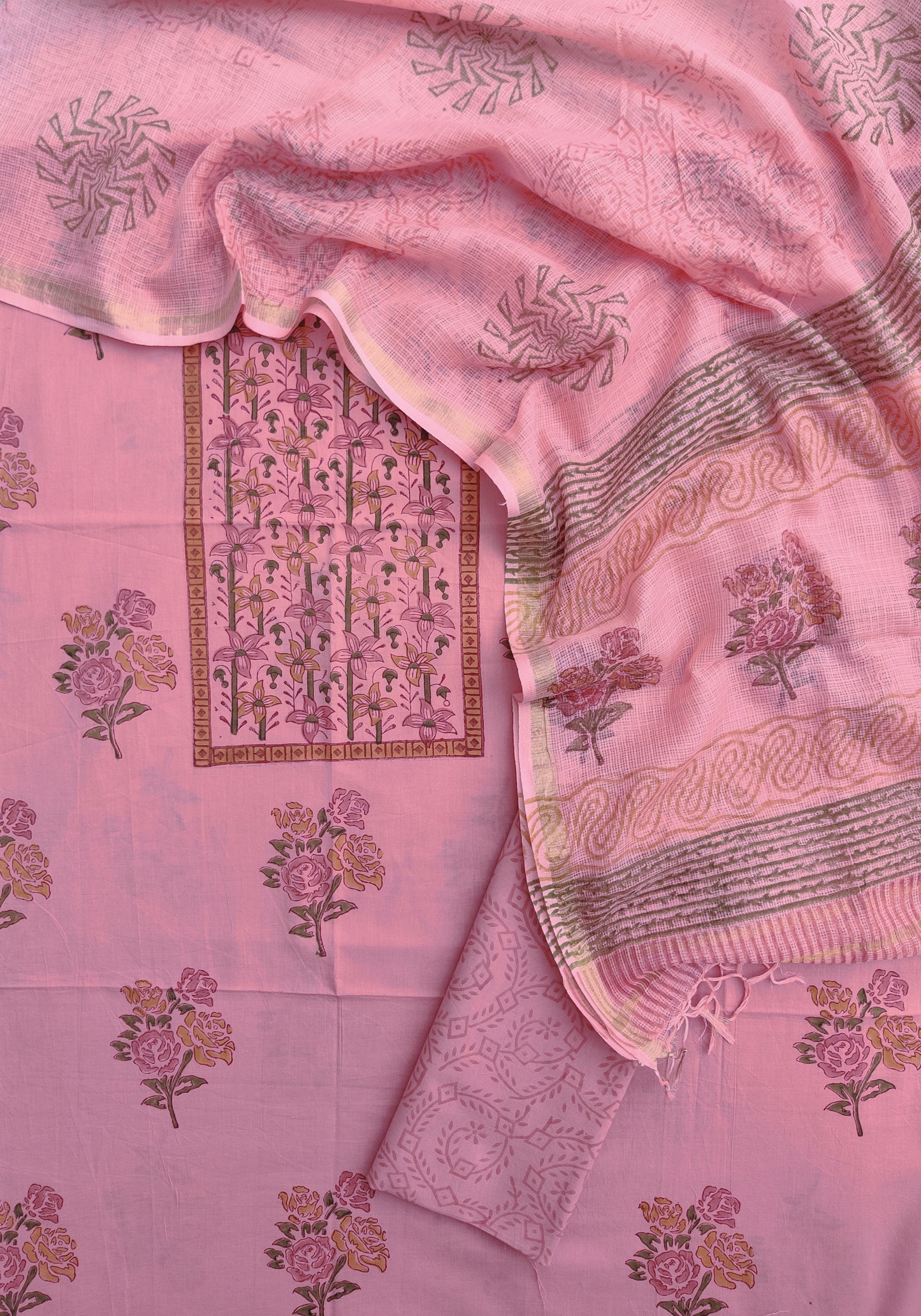 PANEL Hand Block Printed Cotton Suit with Cotton Kota Doria Dupatta