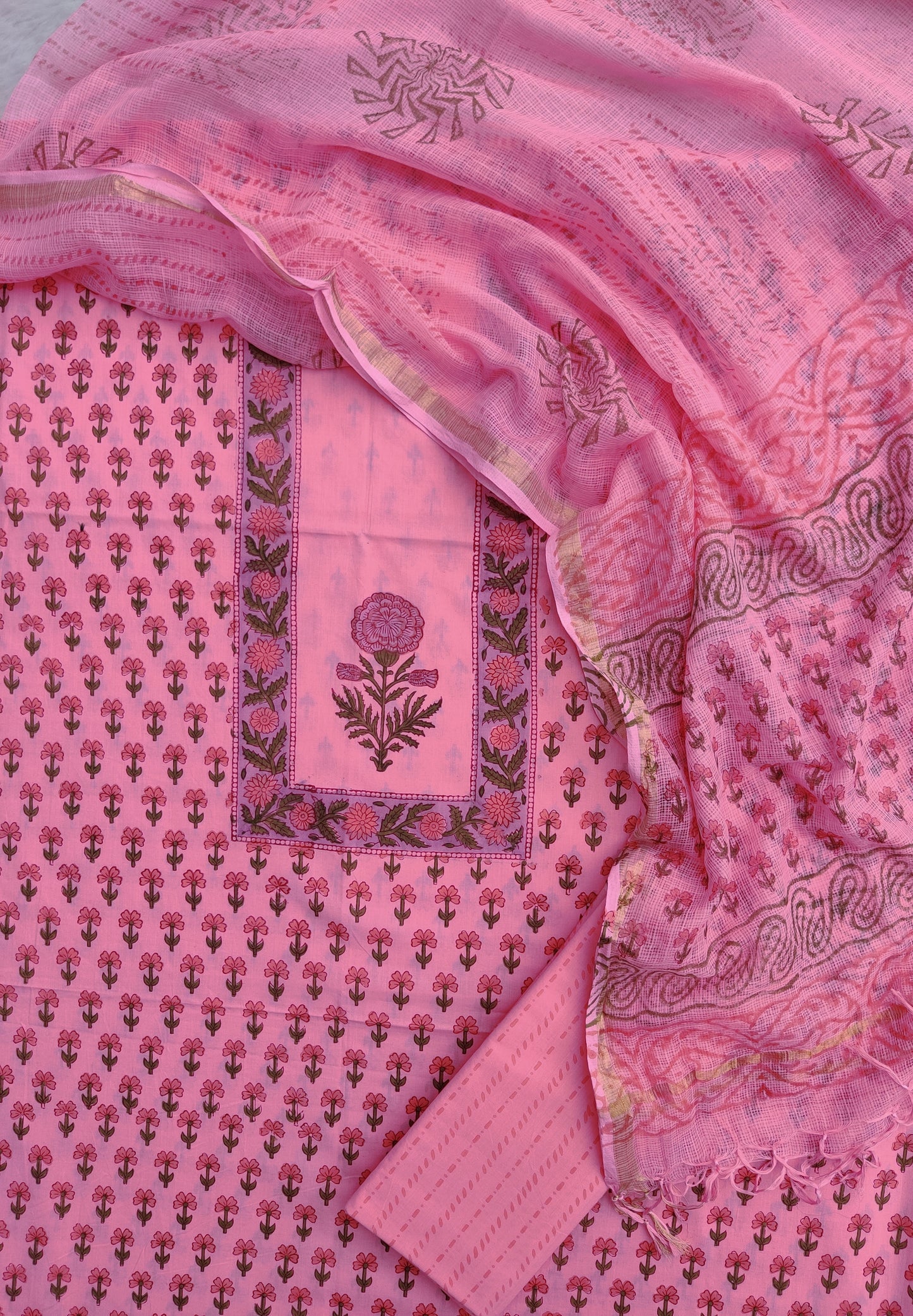 PANEL Hand Block Printed Cotton Suit with Cotton Kota Doria Dupatta