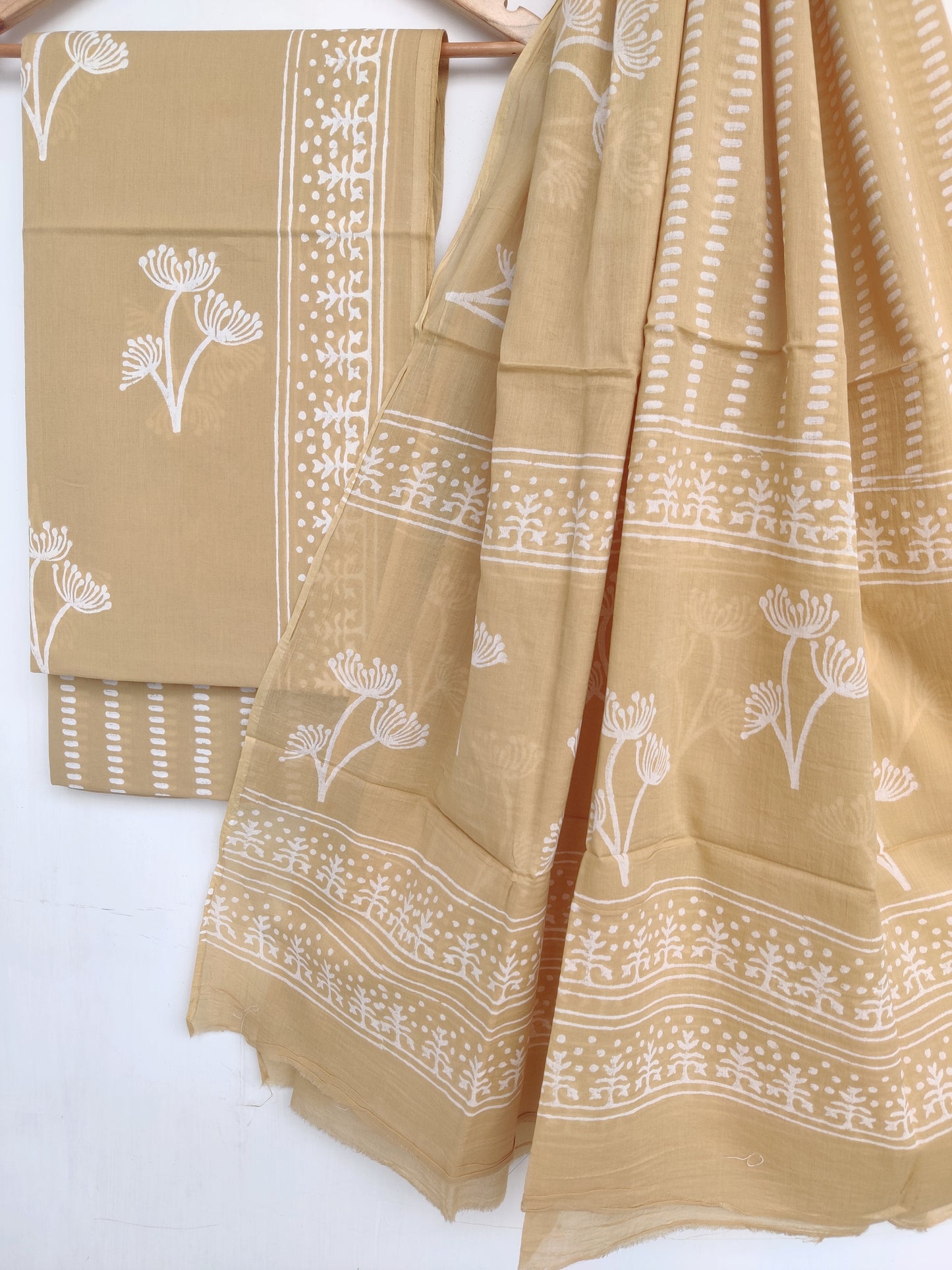Hand Block Printed Cotton Suit With Mulmul Cotton Dupatta