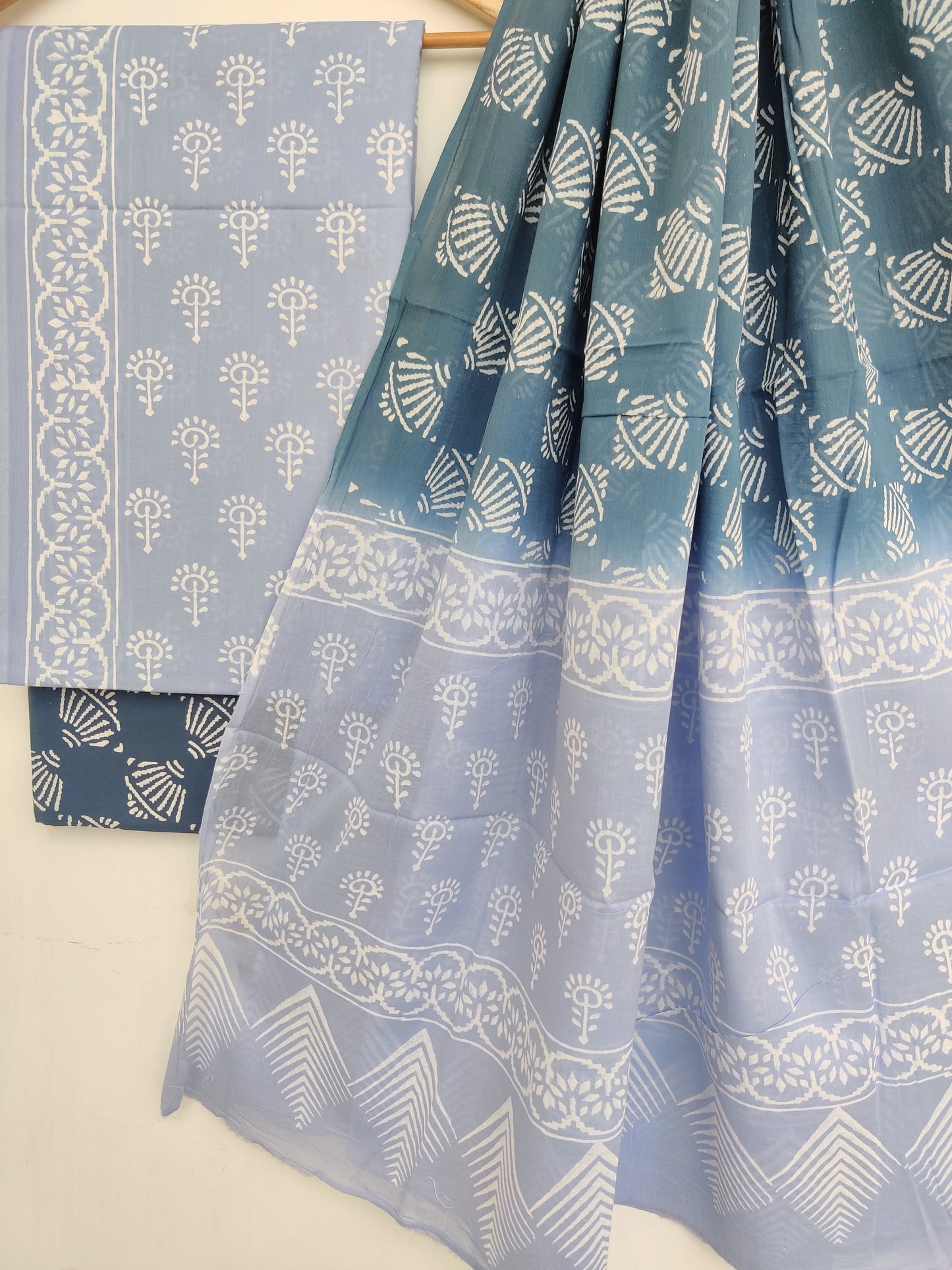 Hand Block Printed Cotton Suit With Mulmul Cotton Dupatta