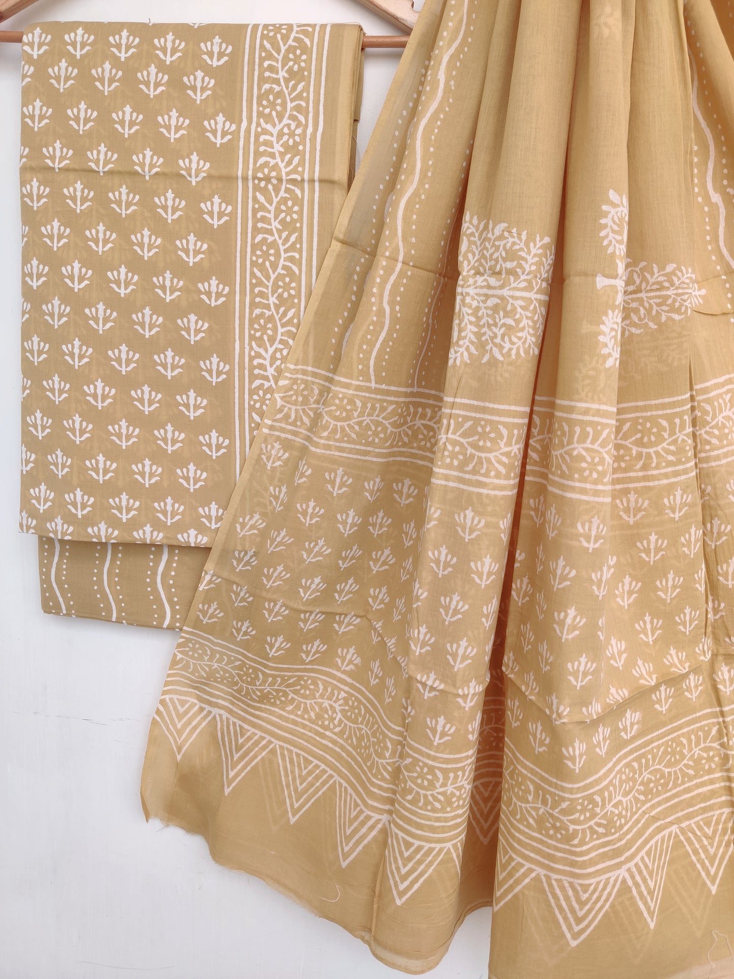 Hand Block Printed Cotton Suit With Mulmul Cotton Dupatta