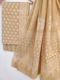 Hand Block Printed Cotton Suit With Mulmul Cotton Dupatta