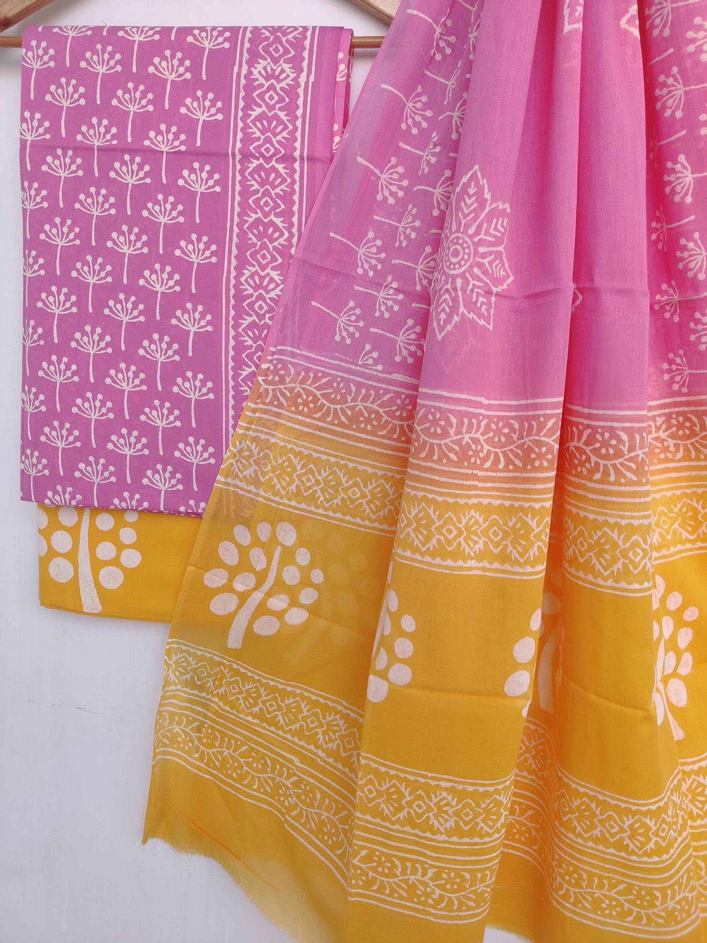 Hand Block Printed Cotton Suit With Mulmul Cotton Dupatta