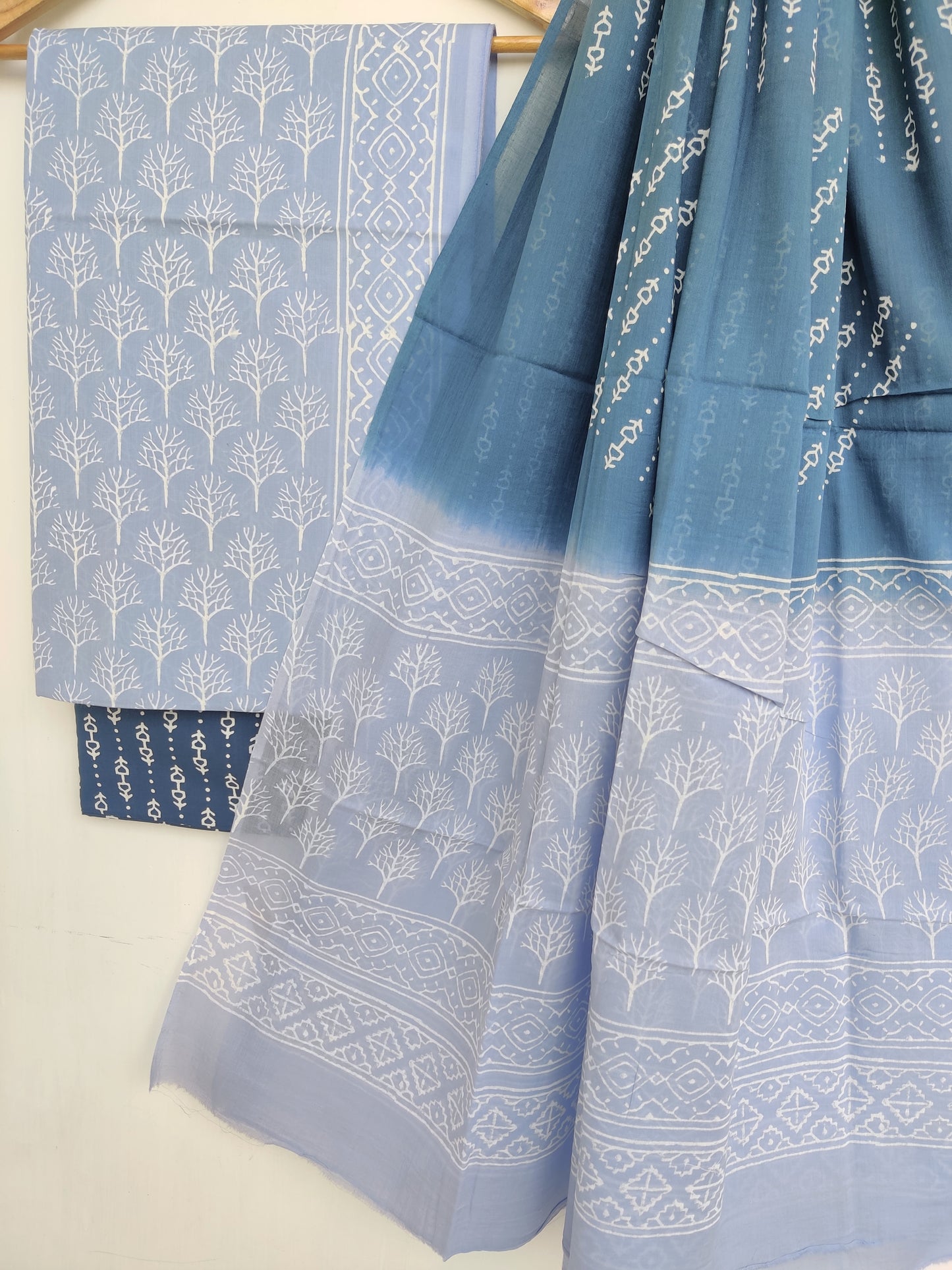 Hand Block Printed Cotton Suit With Mulmul Cotton Dupatta