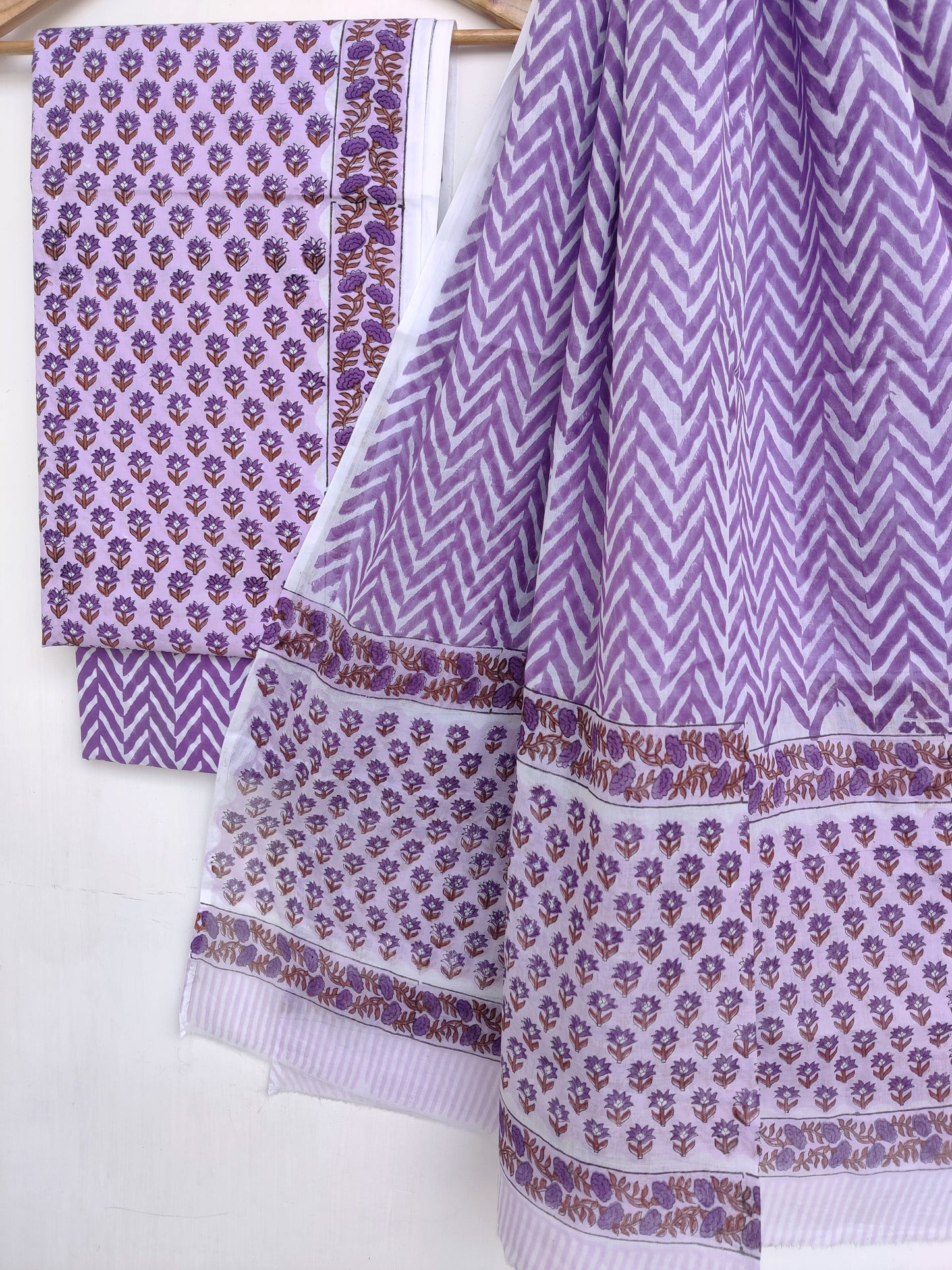 Hand Block Printed Cotton Suit With Mulmul Cotton Dupatta