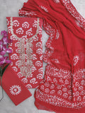 FLORAL PRINTED COTTON GOTA PATTI SUIT WITH CHIFFON DUPATTA
