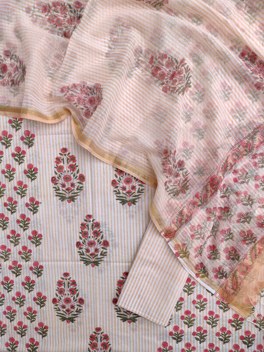 BOOTA Hand Block Printed Cotton Suit with Cotton Kota Doria dupatta