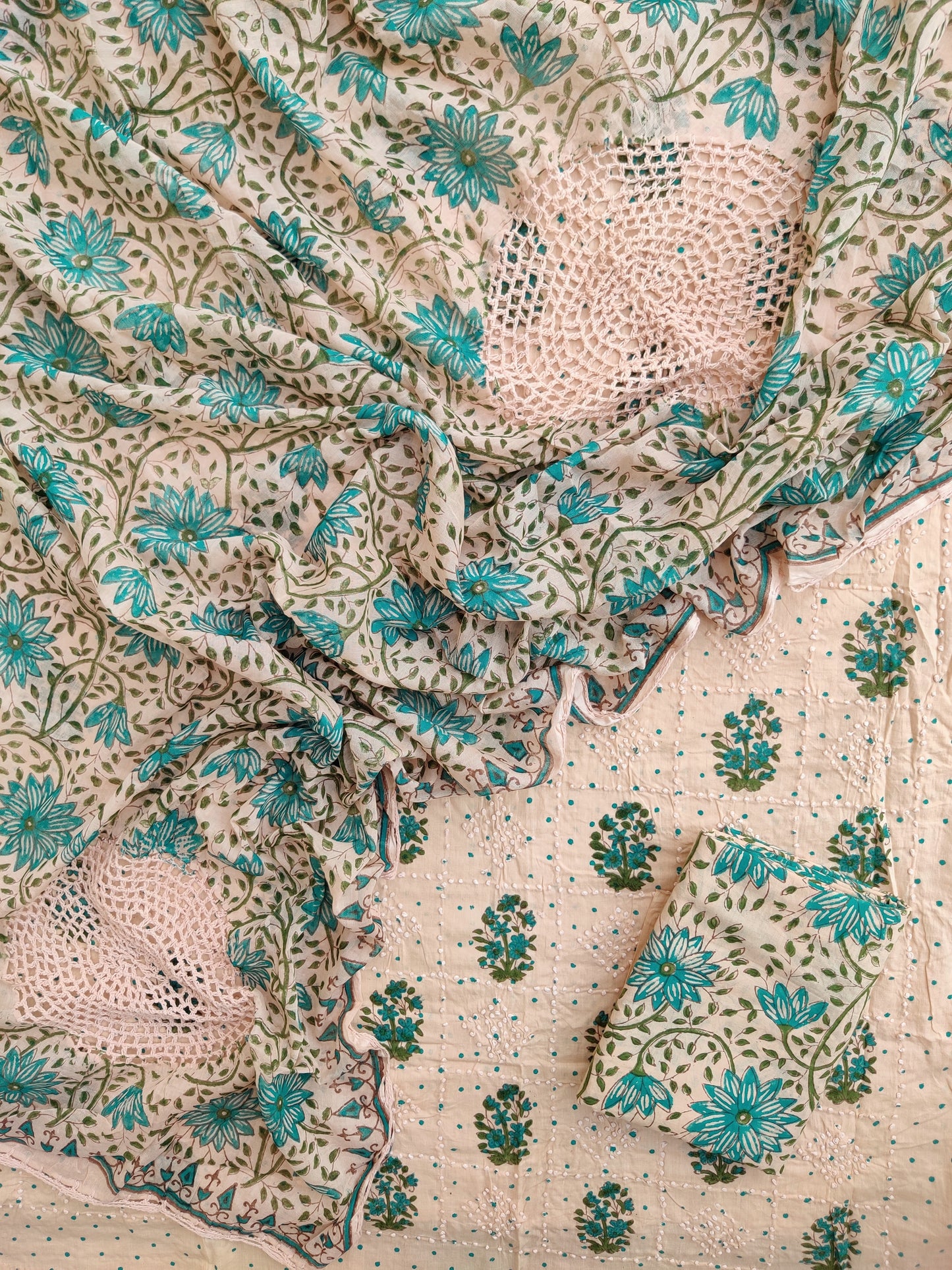 NEW LAUNCH              Aligarh Hand Embroidery Cotton Neck Work Suits with Mulmul Crosia Dupatta