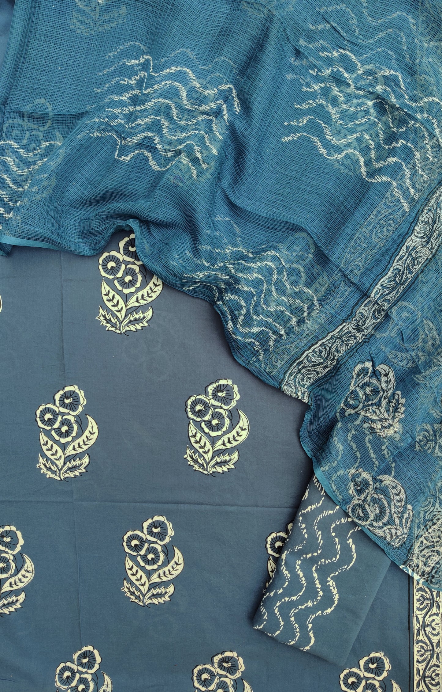 BOOTA Hand Block Printed Cotton Suit with Cotton Kota Doria dupatta