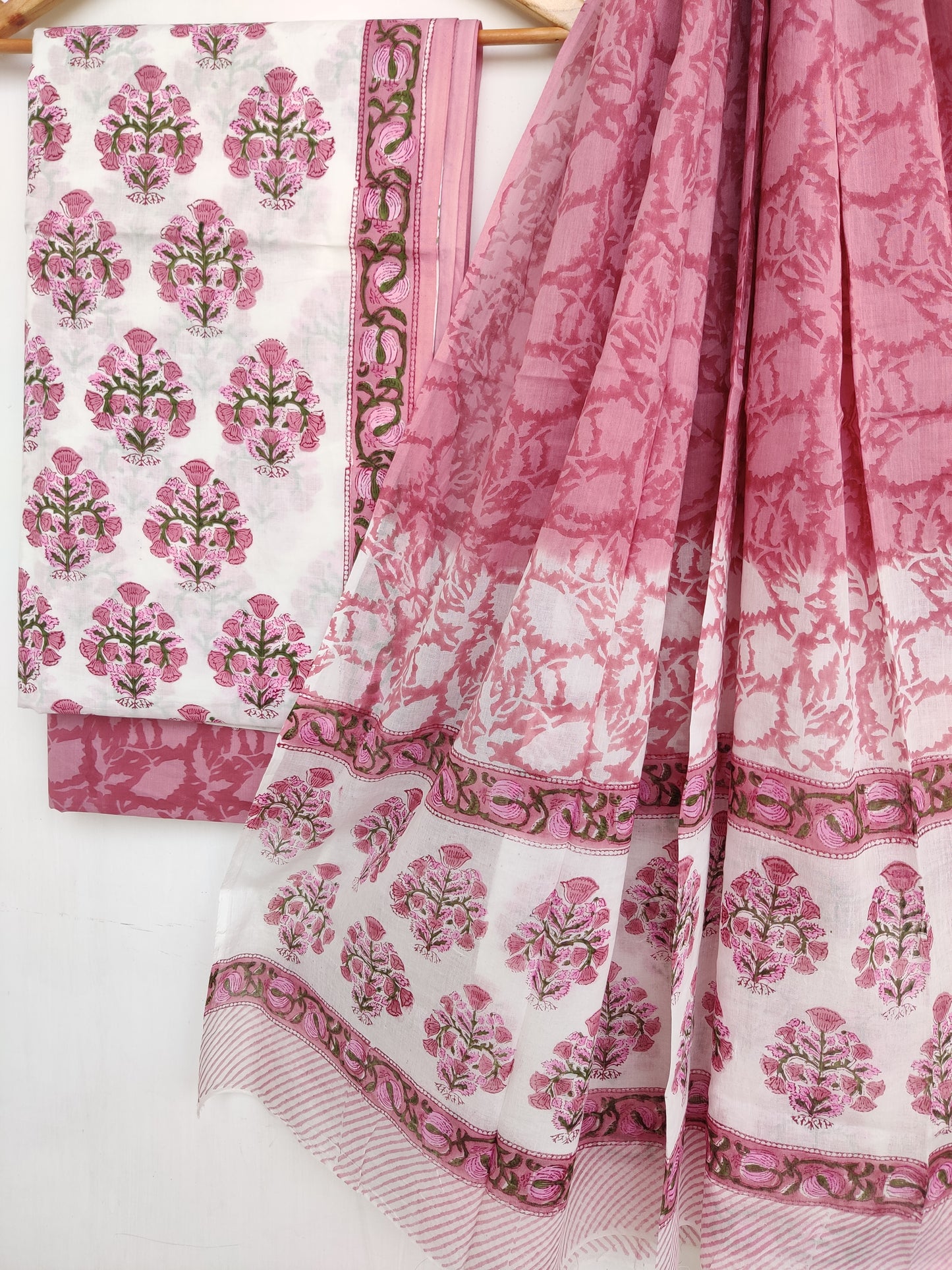 Hand Block Printed Cotton Suit With Mulmul Cotton Dupatta