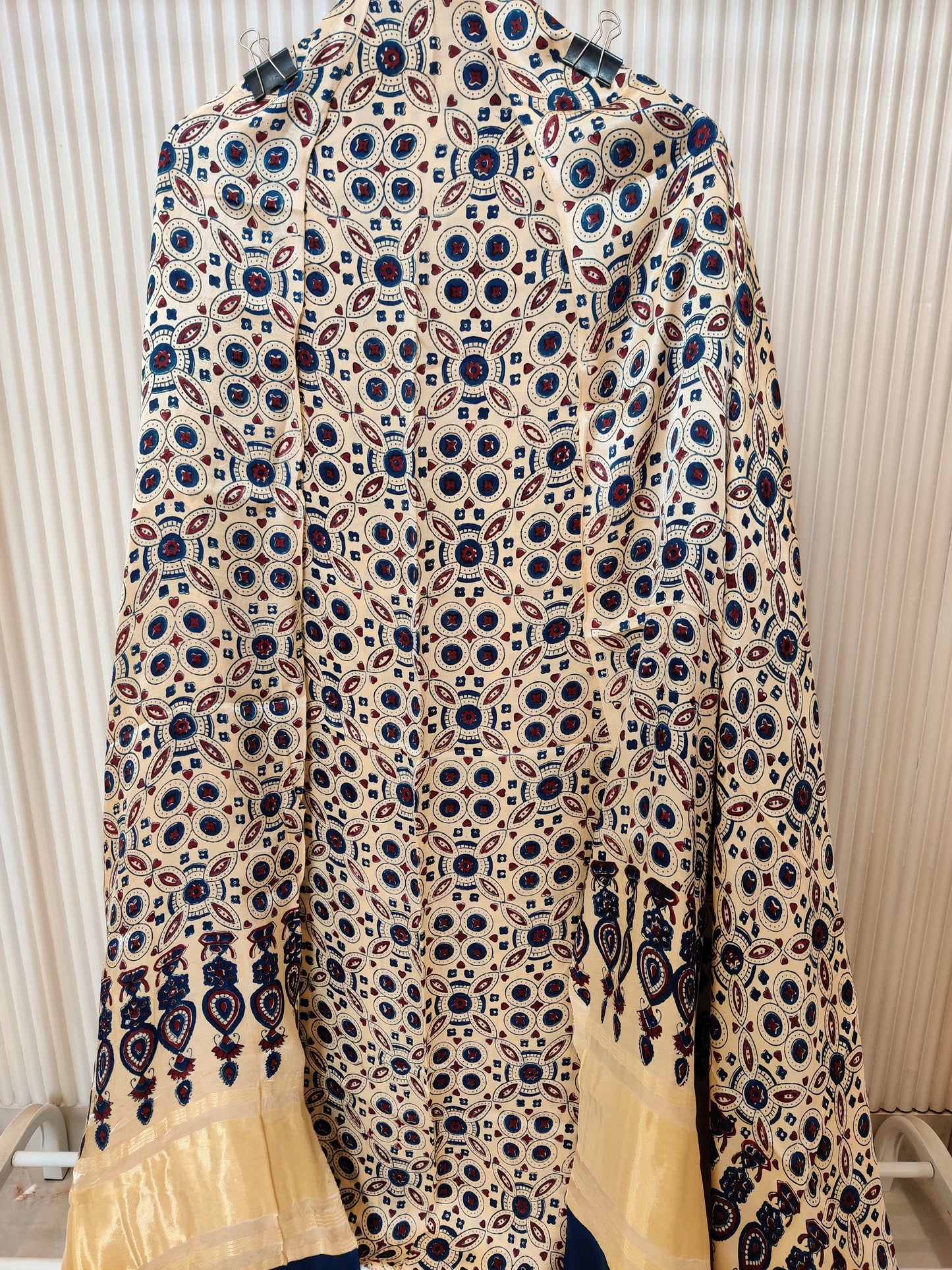 (AJRAKH) Hand Block Printed Modal Silk TOP with Modal Silk Lagdi Patta Dupatta (NO BOTTOM)