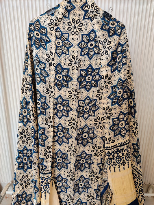 (AJRAKH) Hand Block Printed Modal Silk TOP with Modal Silk Lagdi Patta Dupatta (NO BOTTOM)