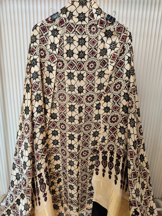 (AJRAKH) Hand Block Printed Modal Silk TOP with Modal Silk Lagdi Patta Dupatta (NO BOTTOM)
