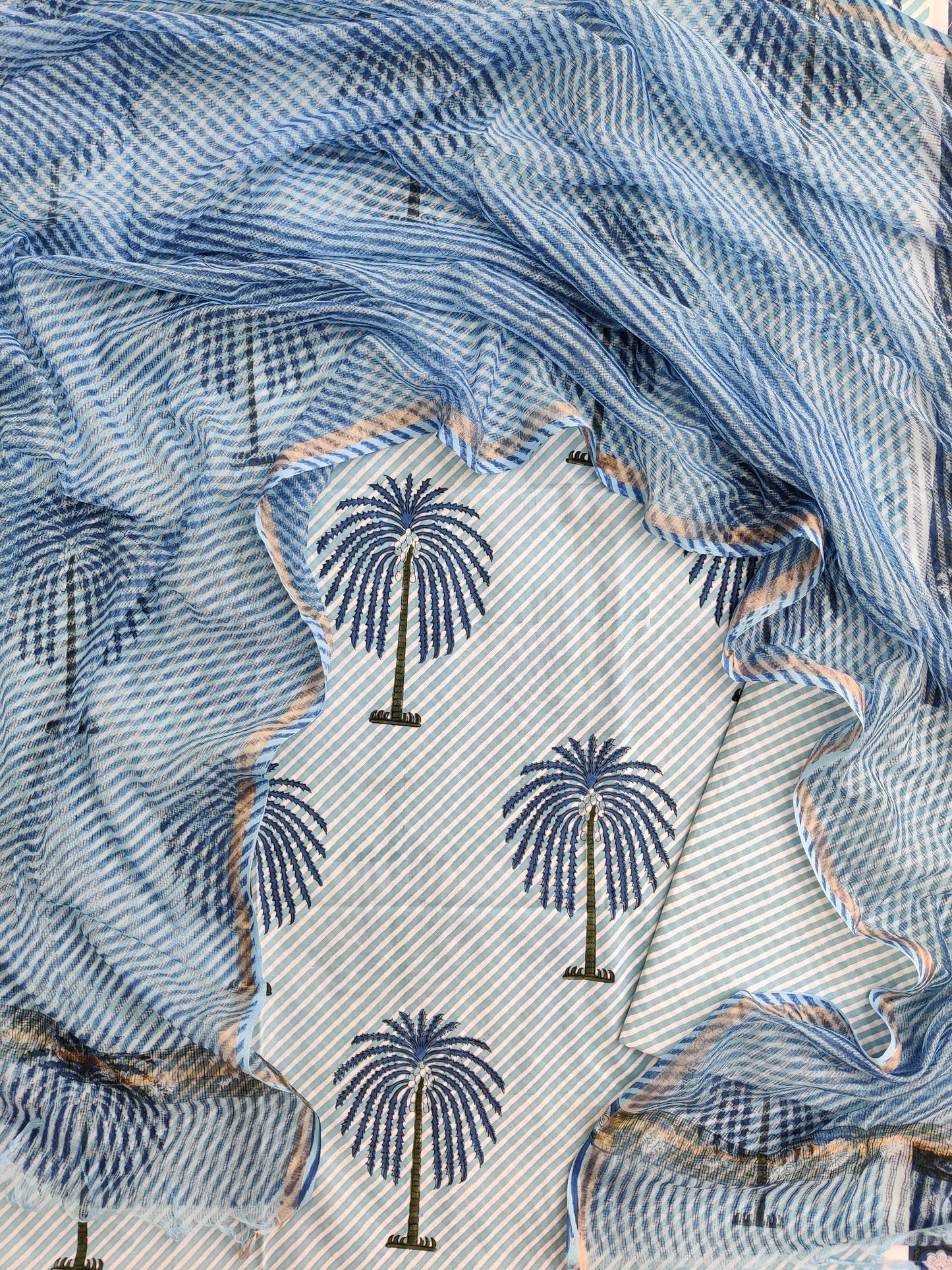 BLOCK PRINTED COTTON SUIT WITH LEHRIYA KOTA DORIA DUPATTA