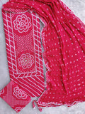 TEEJ SPECIAL           LEHRIYA PRINTED COTTON NECK WORK SUIT WITH BANDHEJ CHIFFON DUPATTA