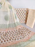 Hand Block Printed Cotton Suit with Pure Chiffon dupatta