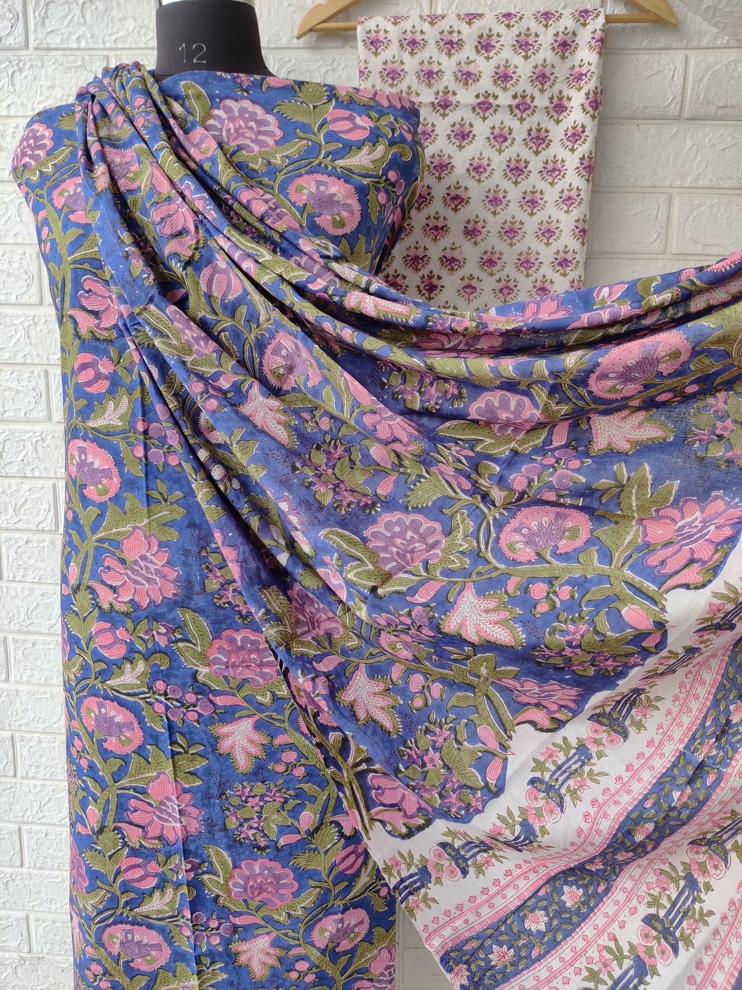 Hand Block Printed Cotton Suit With Mulmul Cotton Dupatta