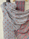 Hand Block Printed Cotton Suit With Mulmul Cotton Dupatta
