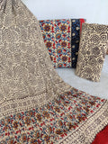 KALAMKARI Hand Block Printed Cotton Suit with Pure Chiffon dupatta
