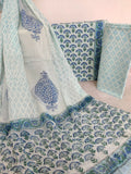 Hand Block Printed Cotton Suit with Pure Chiffon dupatta