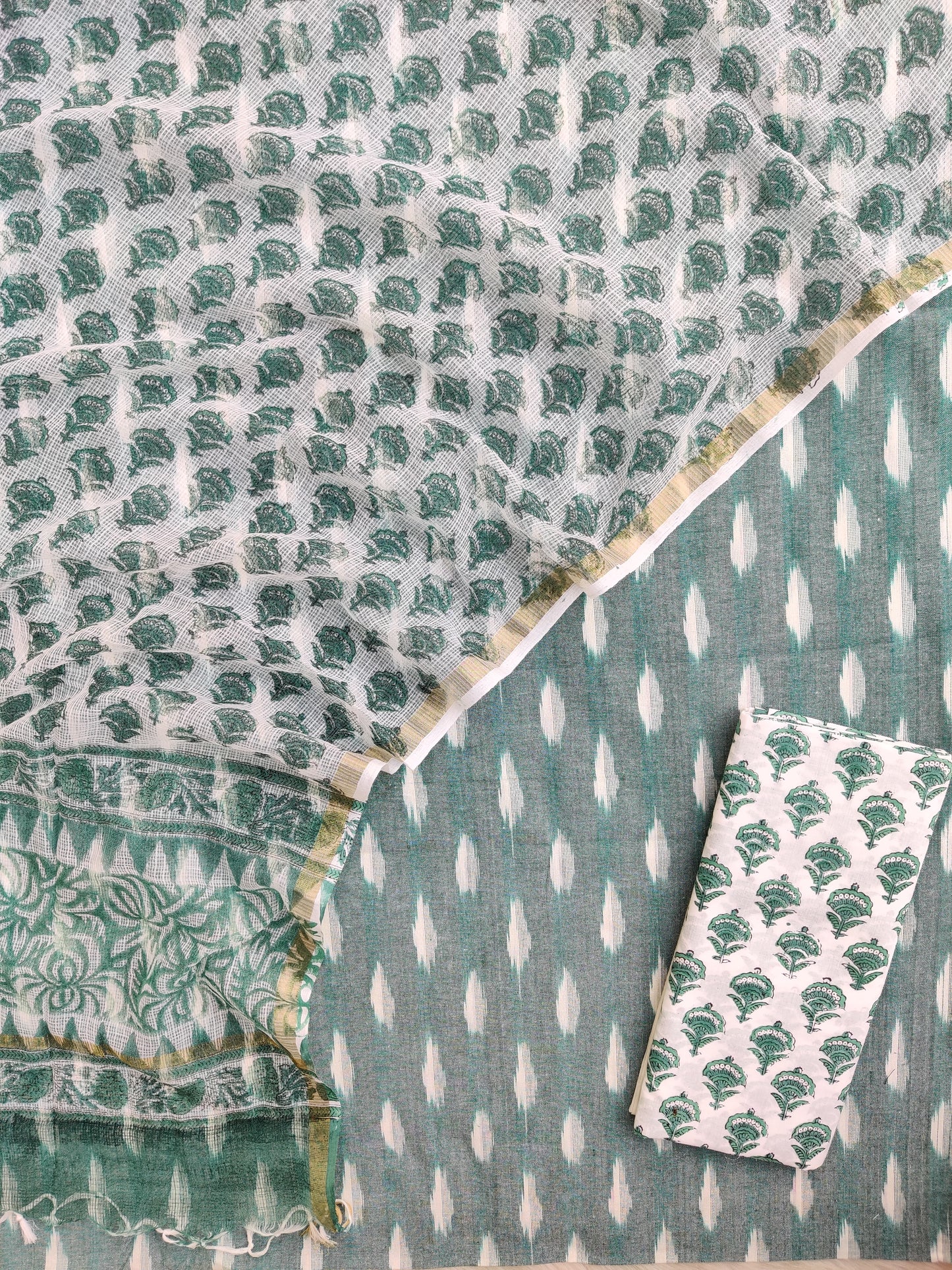 Handloom Weave Ikat Suit with Kota Doria Dupatta