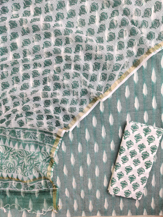Handloom Weave Ikat Suit with Kota Doria Dupatta