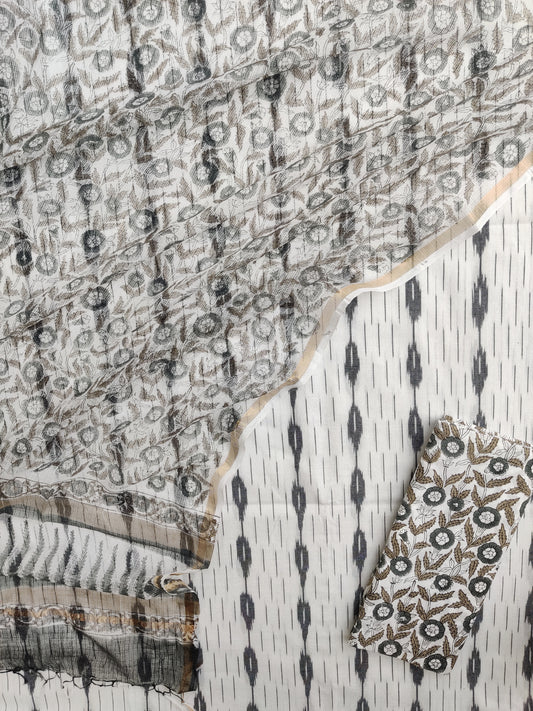Handloom Weave Ikat Suit with Kota Doria Dupatta
