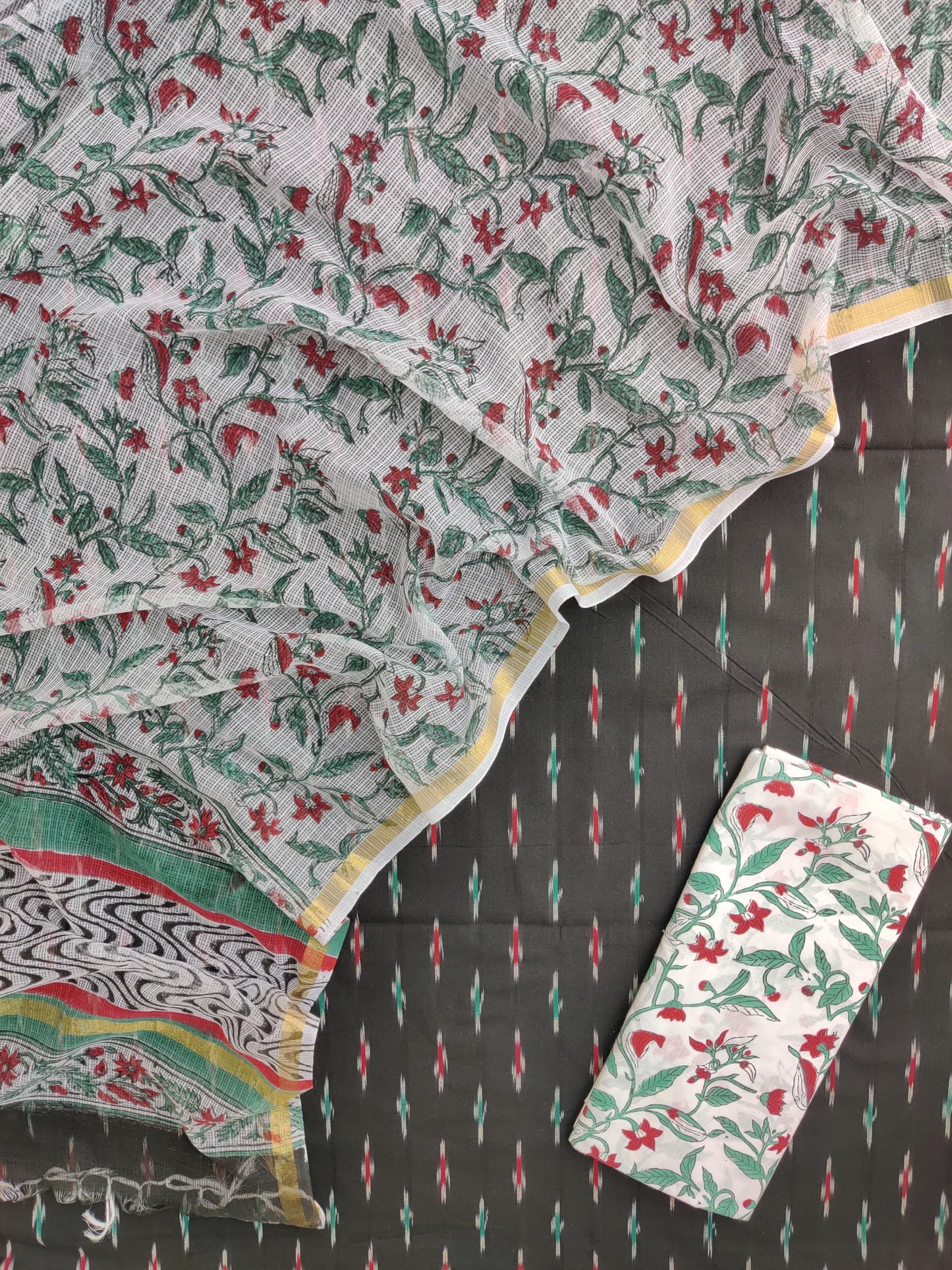 Handloom Weave Ikat Suit with Kota Doria Dupatta