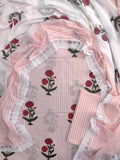 Hand Block Printed Cotton Suit With Lace Work Mulmul Dupatta